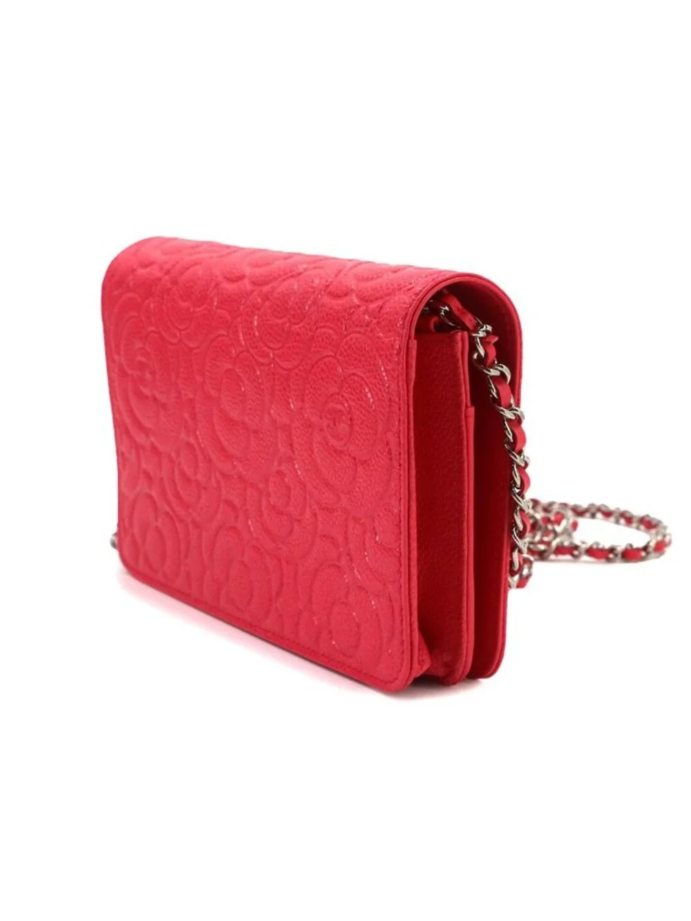 Chanel Camellia Chain Wallet Bifold Leather Pink Shoulder Bag